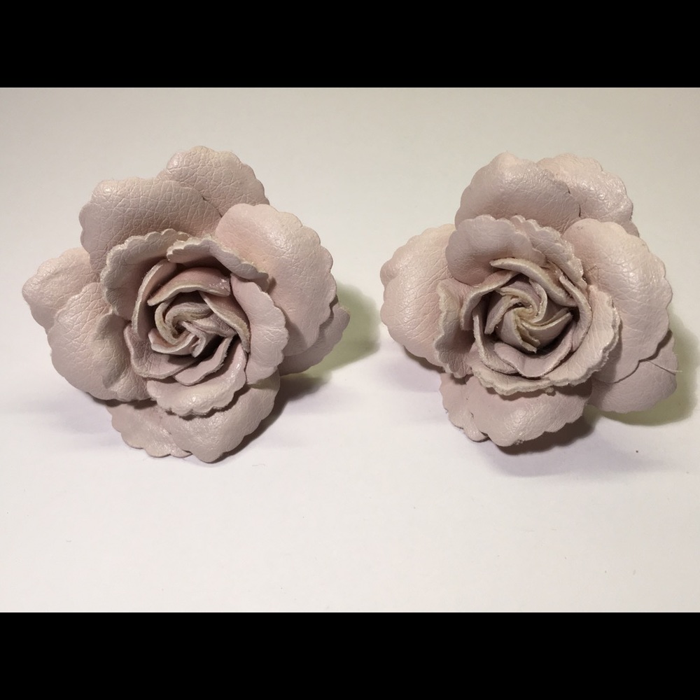 Pink Faux Leather Rose Studded Earrings